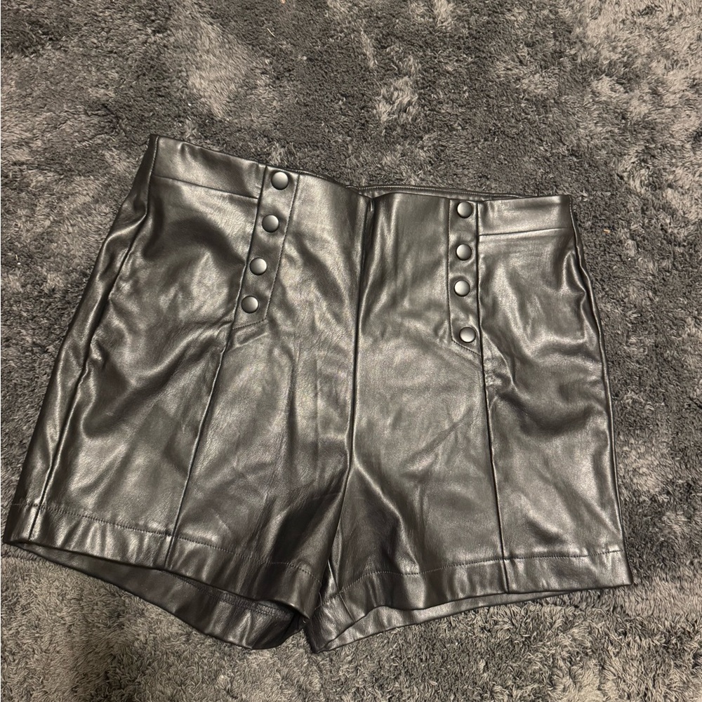 Women's Black Faux Leather Shorts